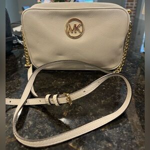 Michael Kors Light Gray Crossbody Bag with Gold Accents